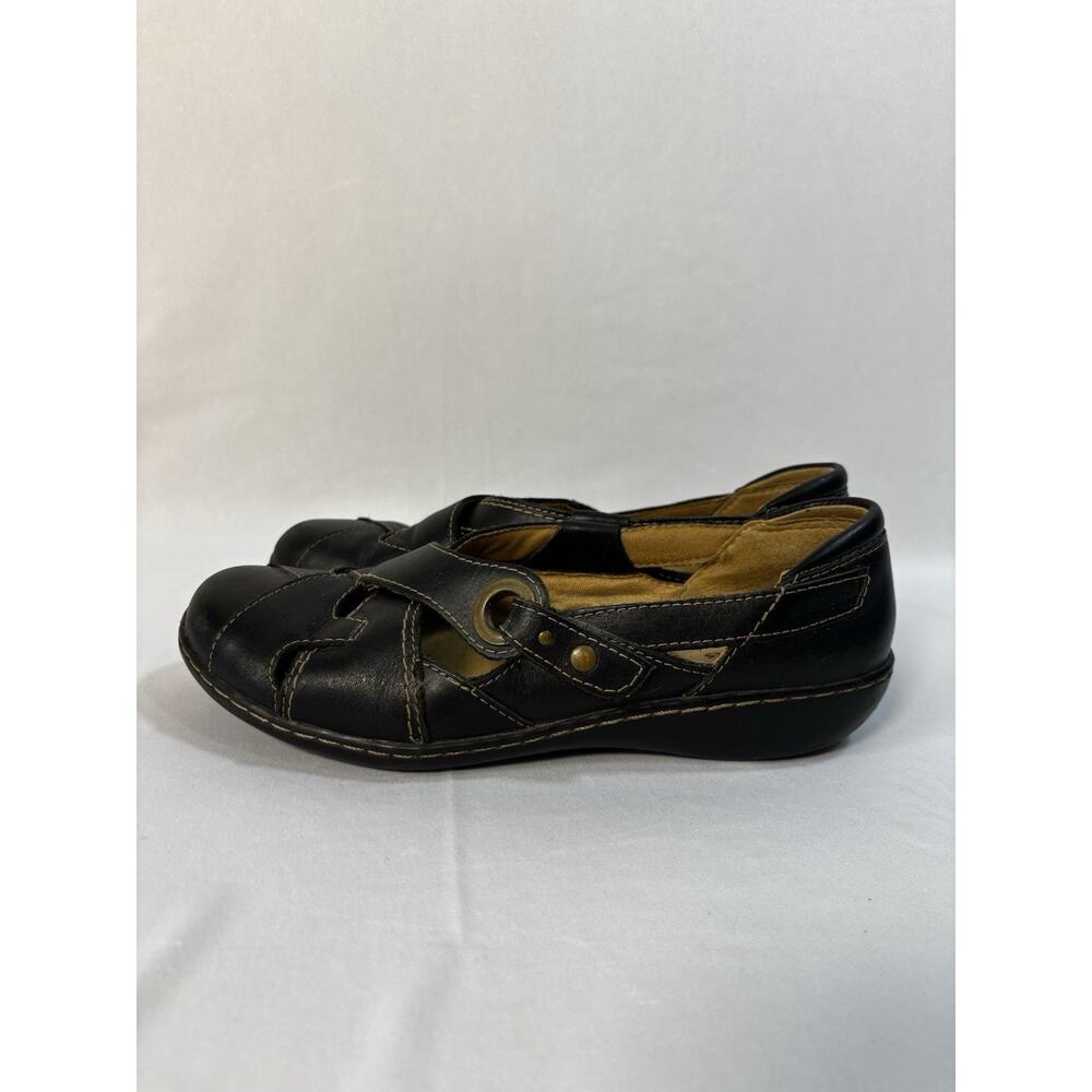 Clarks Mary Jane‎ Women 8.5M Shoes Black Leather Fisherman Loafers Flats Casual